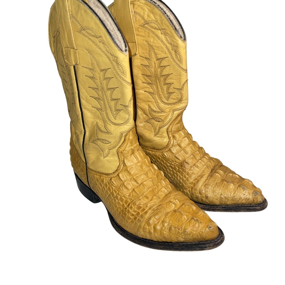 Kids Yellow Imitation Caiman Pointed Toe Western‎ Boots, Size: Mexican 15/US 8C